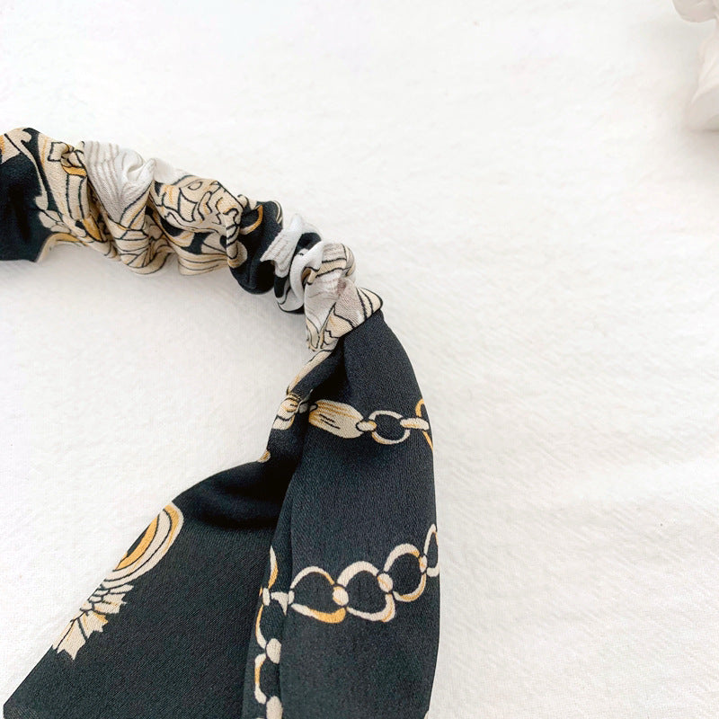 Chains patterned black chiffon elastic headband