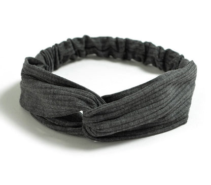 Twist front ribbed cotton elastic headband