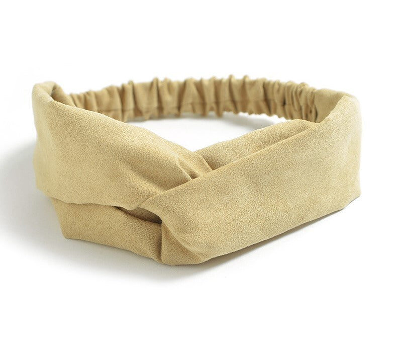 Plain colours suede twist front elastic headband