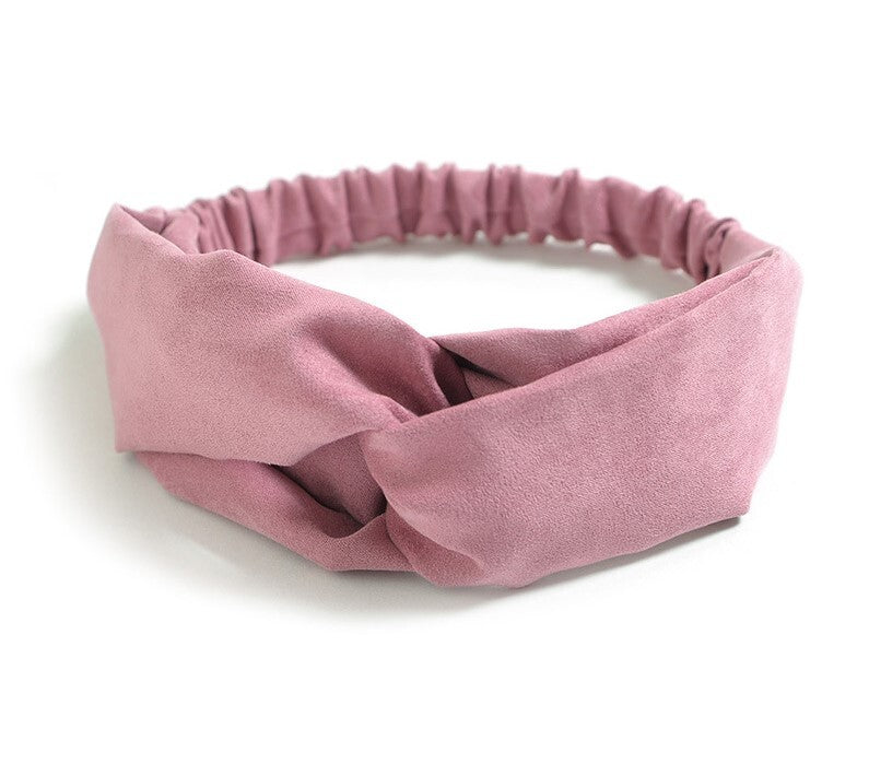 Plain colours suede twist front elastic headband