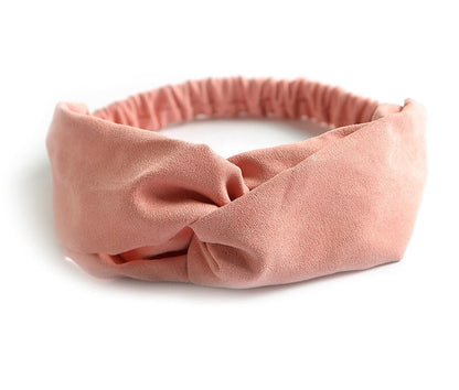 Plain colours suede twist front elastic headband