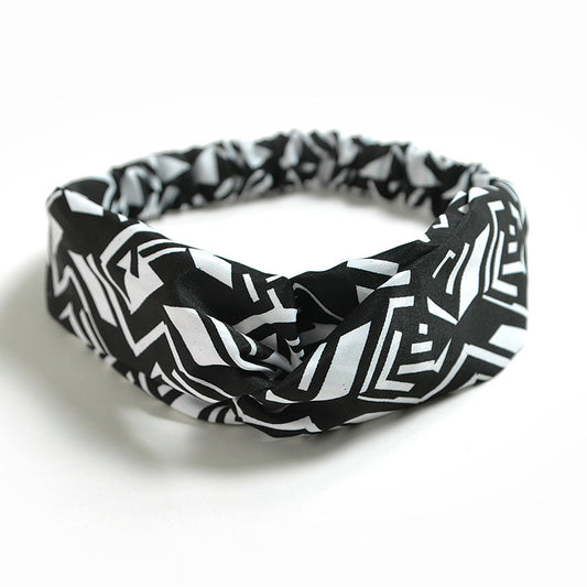 Black White geometric Patterned elastic headband