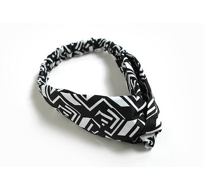 Black White geometric Patterned elastic headband