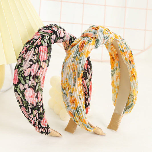 Pleated chiffon floral knotted headband