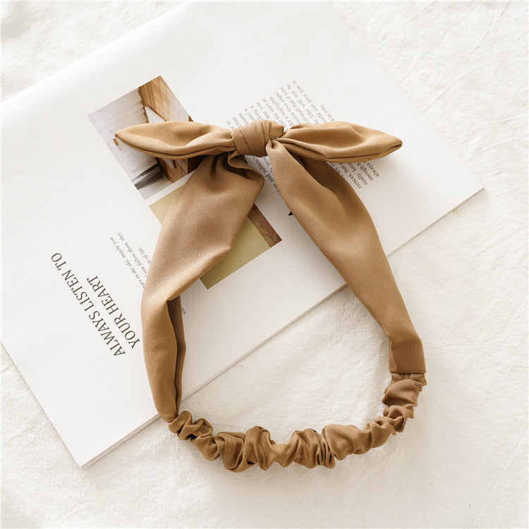 Plain colours thick chiffon elastic headband with bow