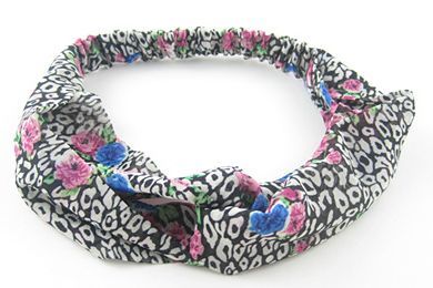 Twist front floral leopard elastic headband