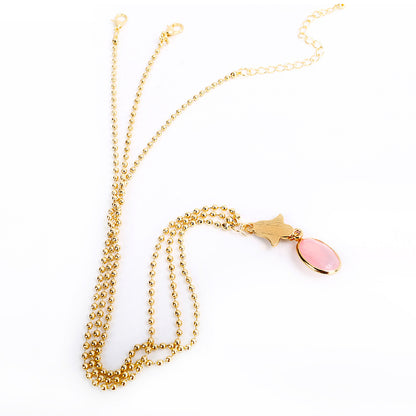 Pink gem drop golden beads head chain