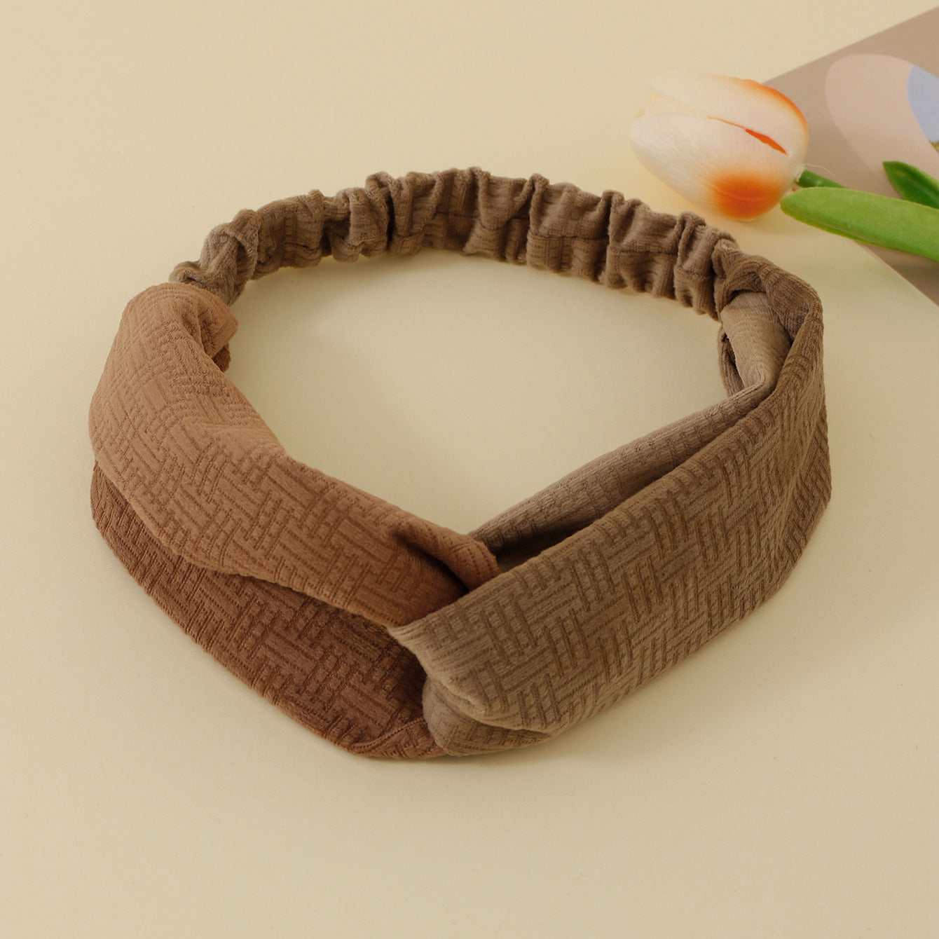 Kids velvet elastic headband in light brown