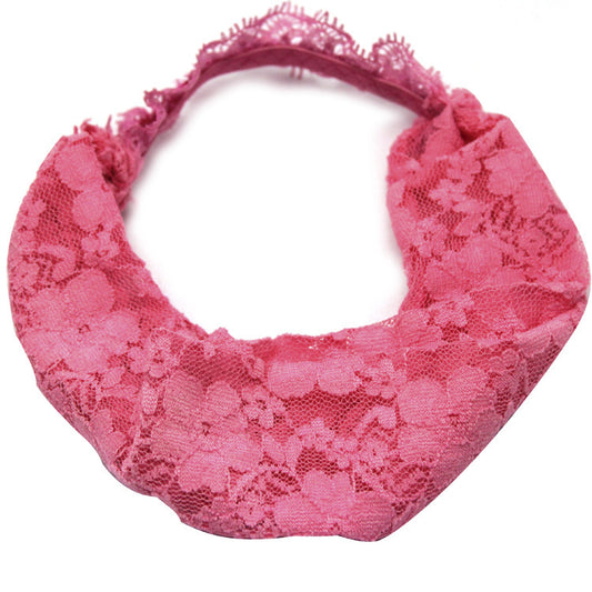 Pink floral lace elastic baby headband