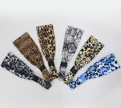 Leopard patterned sporty elastic bandanna hair band