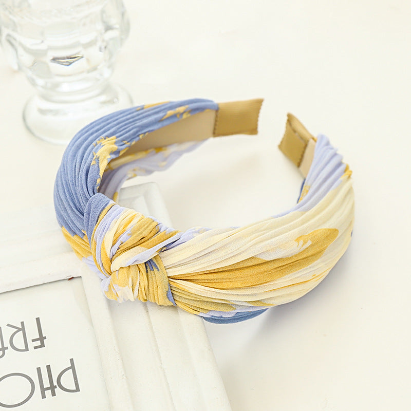 Pleated chiffon tie-dye printed knotted headband