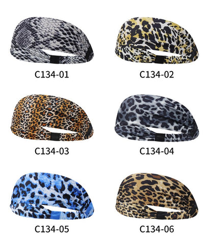 Leopard patterned sporty elastic bandanna hair band