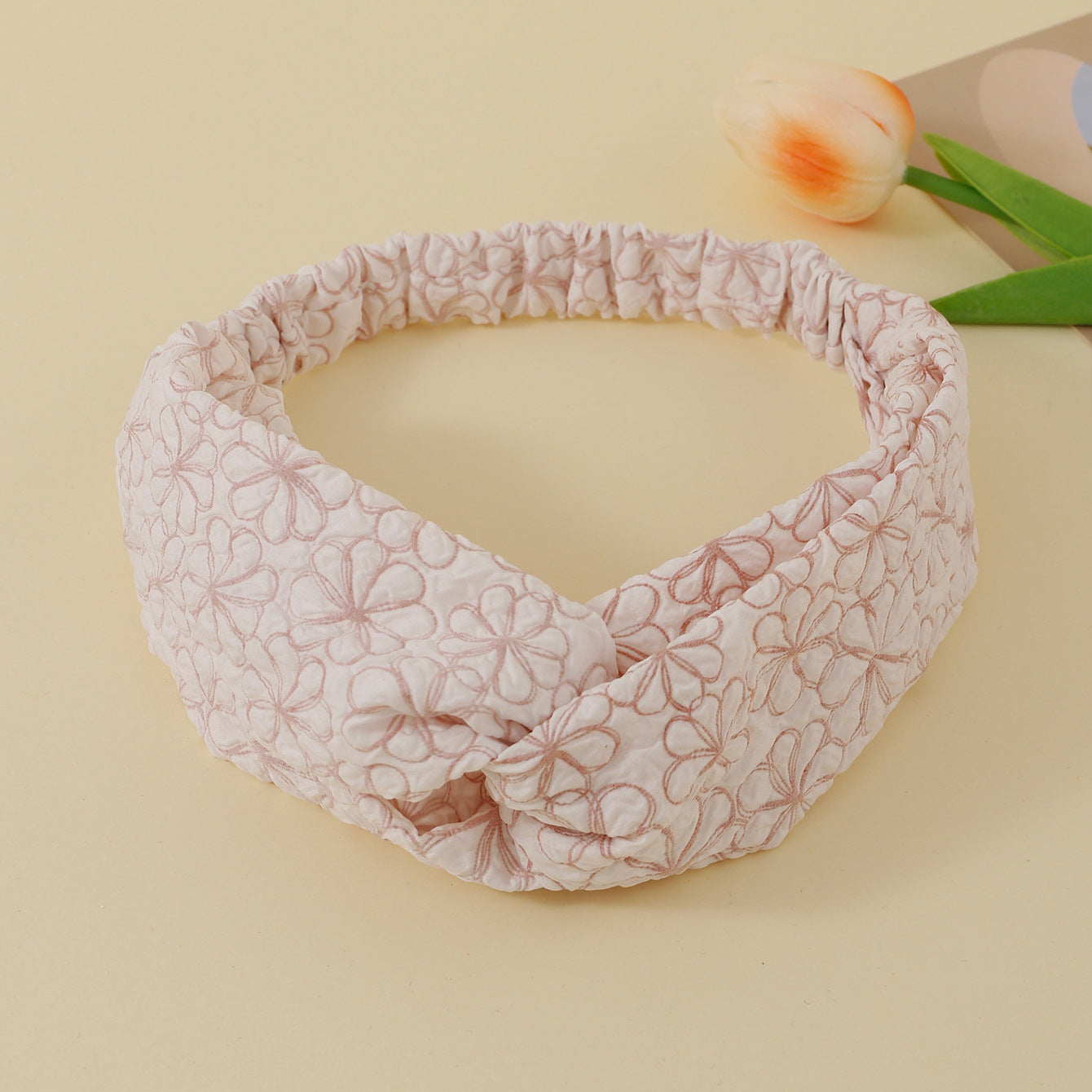 Twist top embroidery floral elastic headband