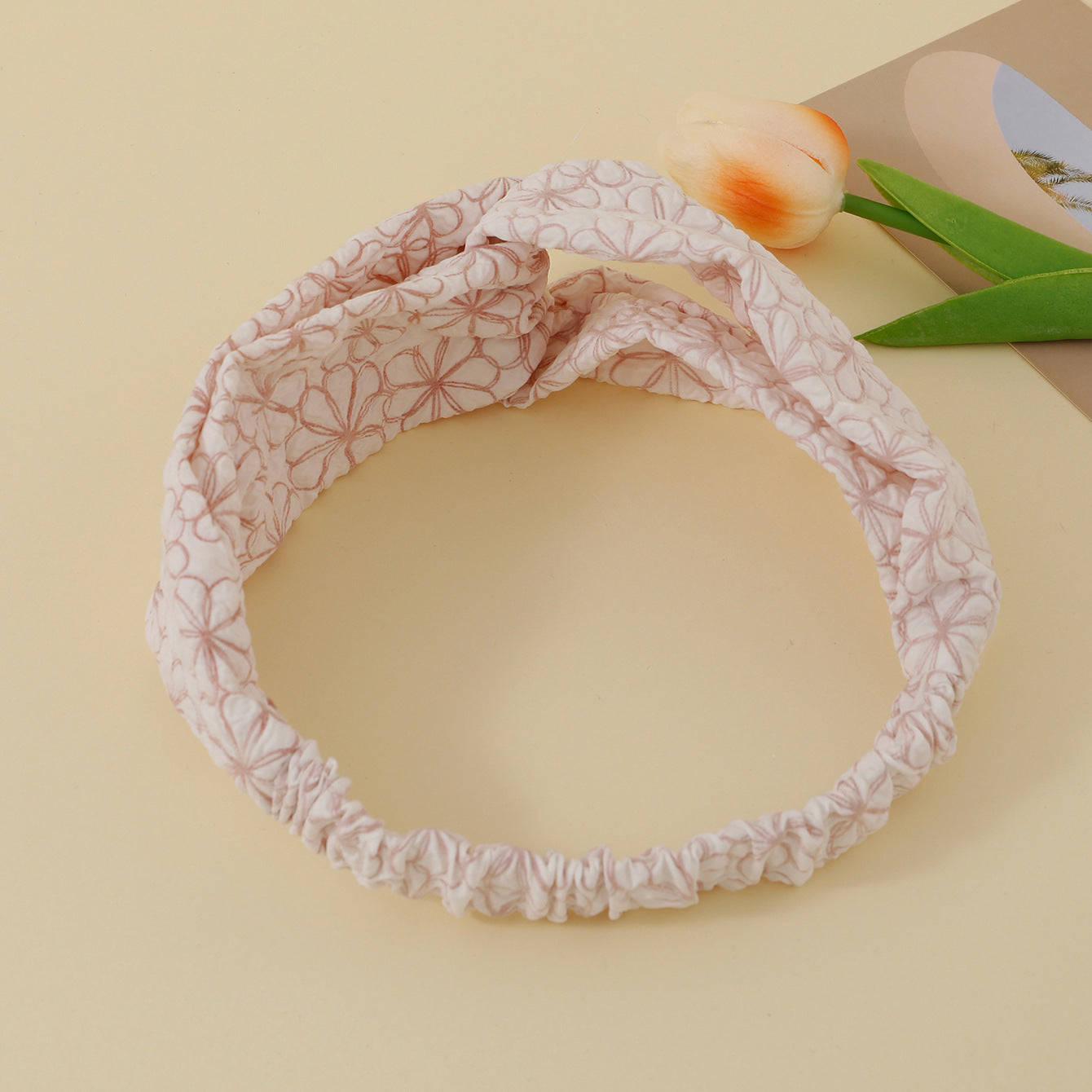 Twist top embroidery floral elastic headband