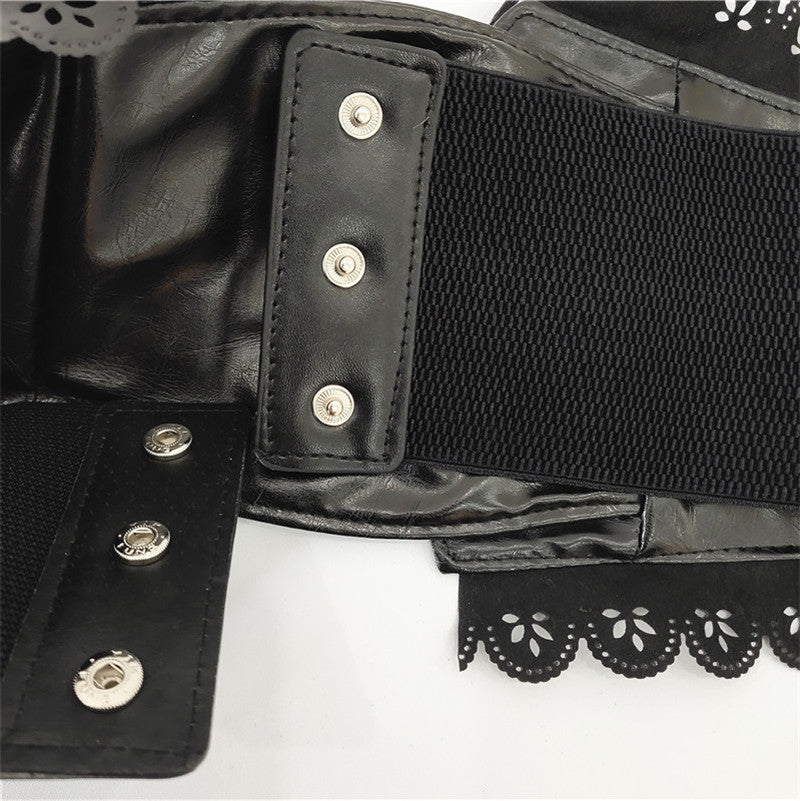 Black soft leather wide corset front elastic belt