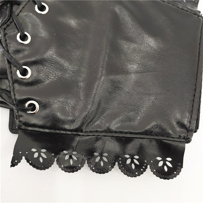Black soft leather wide corset front elastic belt
