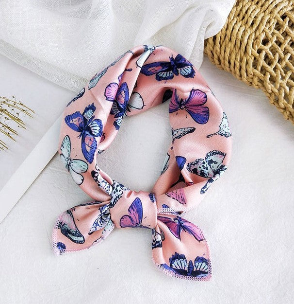 Butterflies patterned chiffon square scarf
