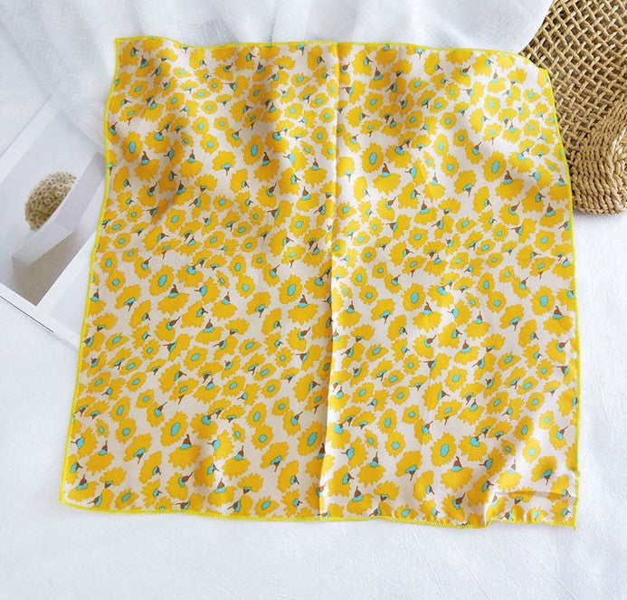 Flowers patterned chiffon square scarf