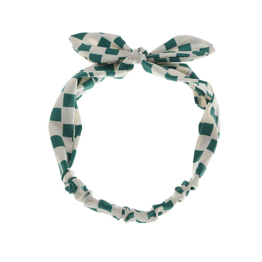 Squares patterned elastic headband with bow