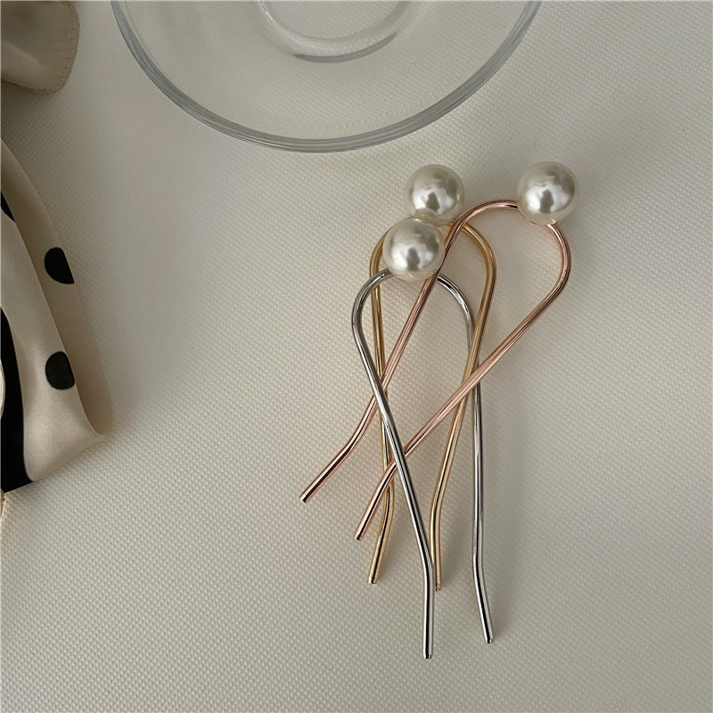 White pearl metal hair forks / French hair pin