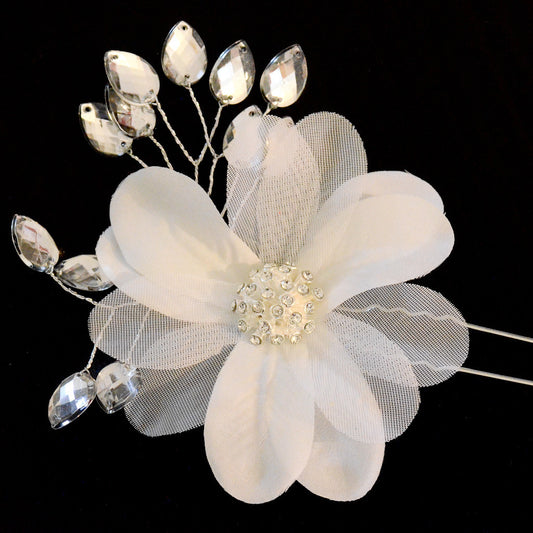 Shiny Crystals & Pearls flower hair stick (Style #1)