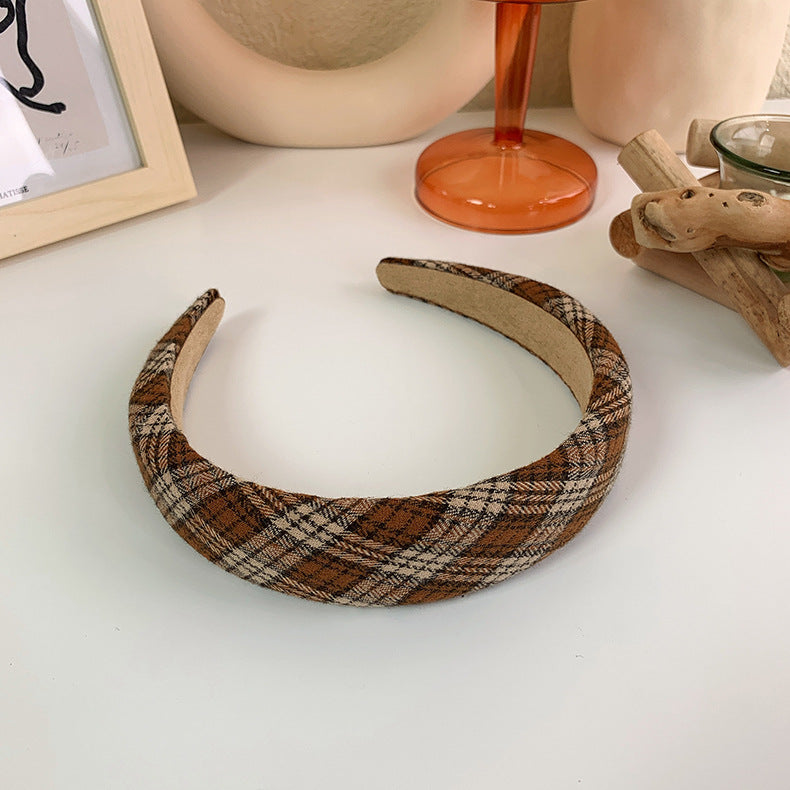 Thinly padded multi-coloured plaid headband