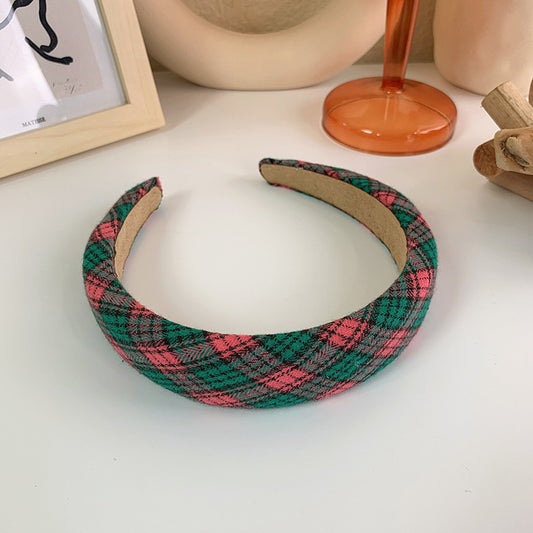 Thinly padded multi-coloured plaid headband