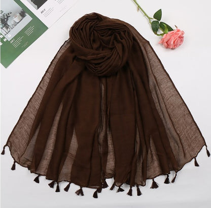 Plain long scarf with tassels