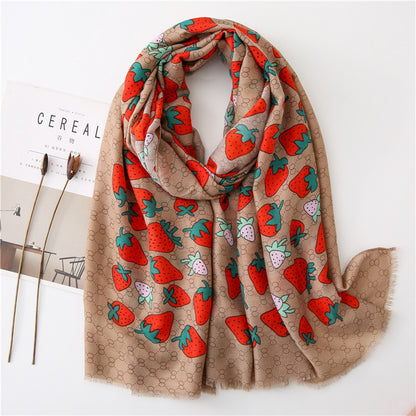 Strawberry print brown long scarf