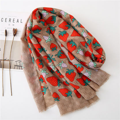 Strawberry print brown long scarf