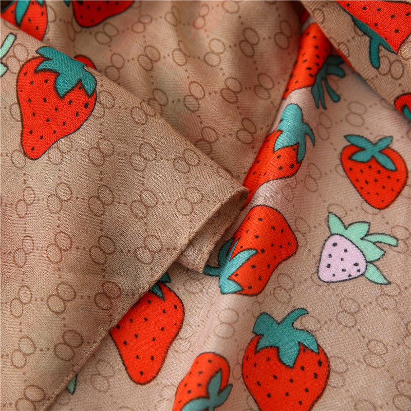 Strawberry print brown long scarf