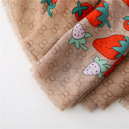 Strawberry print brown long scarf