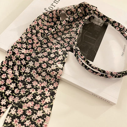 Double wrapped chiffon floral headband with long scarf