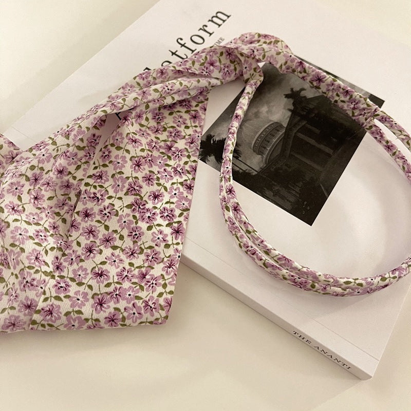 Double wrapped chiffon floral headband with long scarf