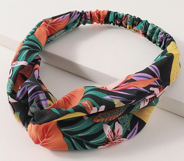 Twist front floral elastic headband