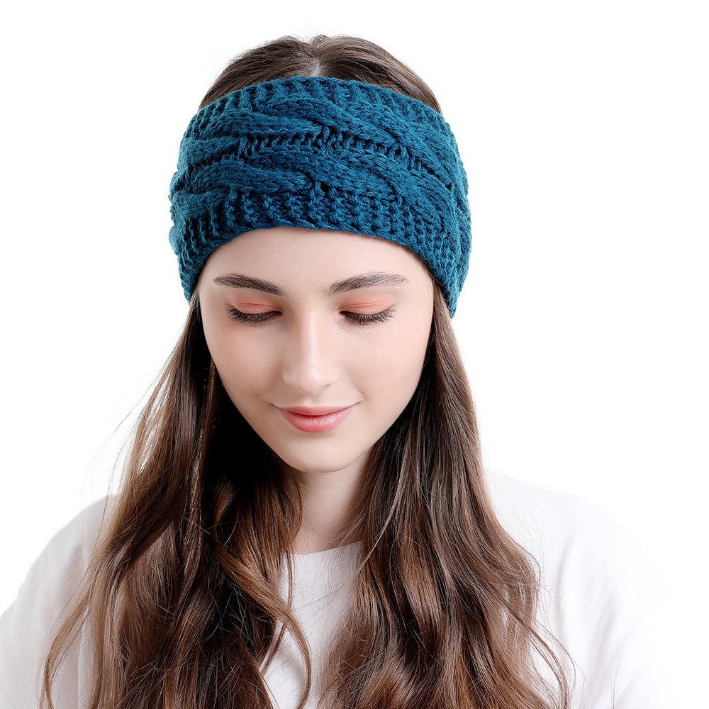 Double braids patterned knitted loop headband