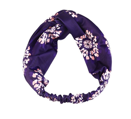 White pink floral purple thick elastic headband