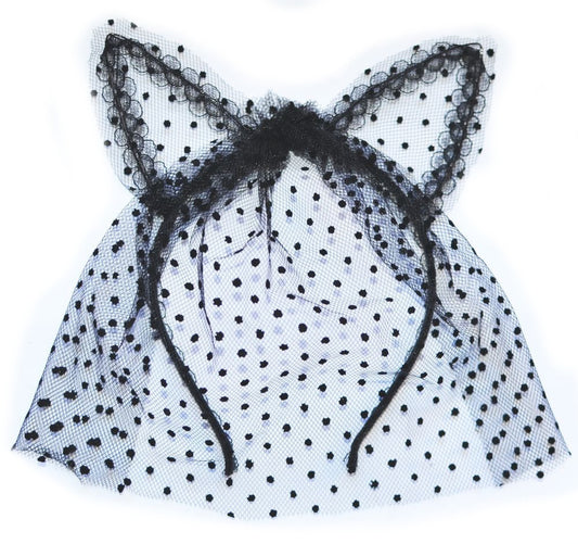 Dotted black lace cat ears with veil
