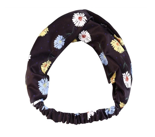 Little daisy flowers black thick elastic headband
