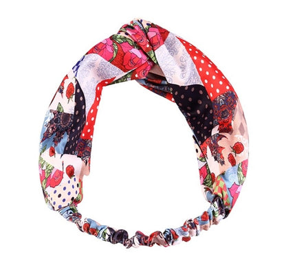 Red roses multicoloured thick elastic headband