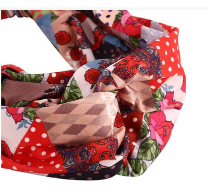 Red roses multicoloured thick elastic headband