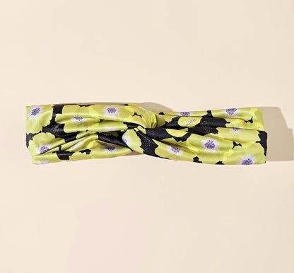 Large olive green flowers black thick elastic headband