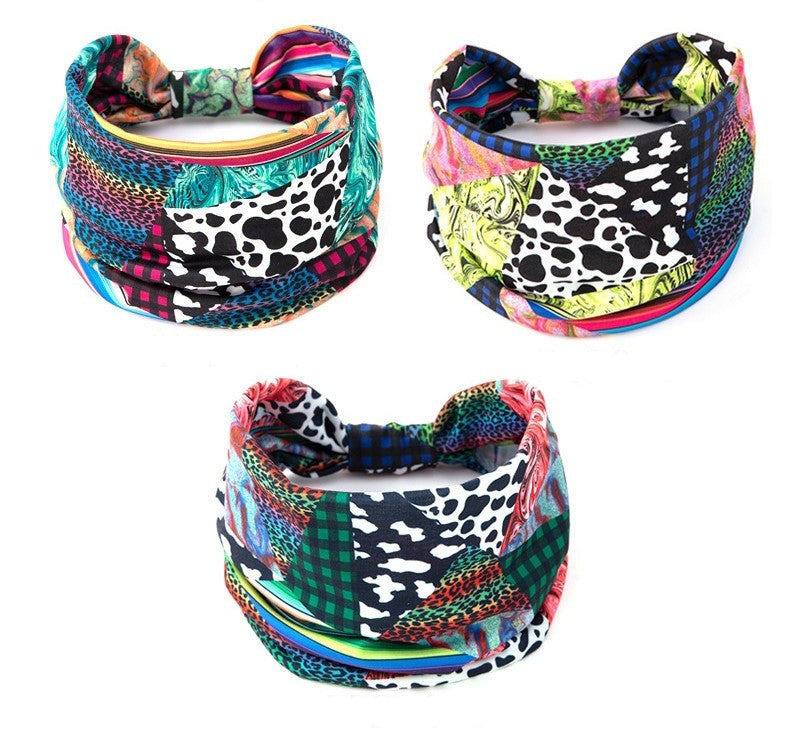 Multicoloured mixed animal prints 2-way bandanna headband