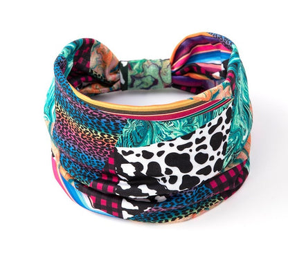 Multicoloured mixed animal prints 2-way bandanna headband