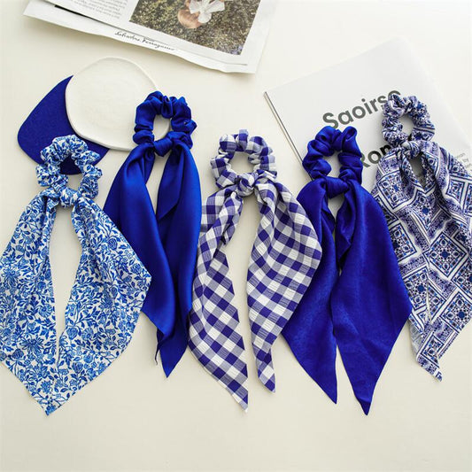 Chiffon scrunchies with scarf in royal blue