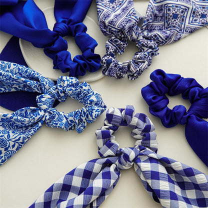 Chiffon scrunchies with scarf in royal blue