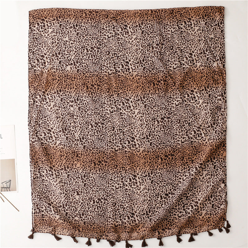 Brown coffee small cheetah print scarf with tassels