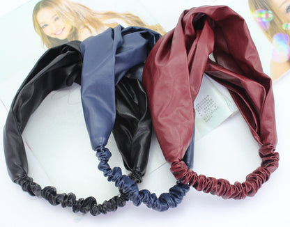 Twist front leather elastic headband