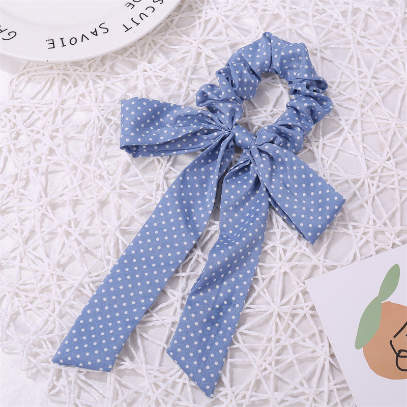 Polka dots scrunchies with bow in blue and white