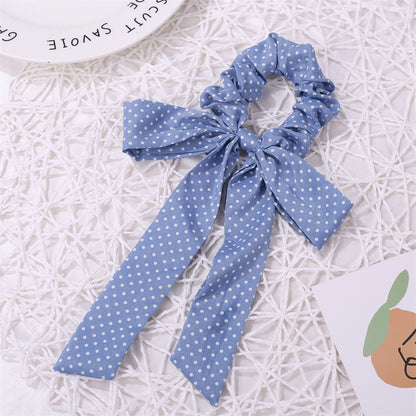 Polka dots scrunchies with bow in blue and white